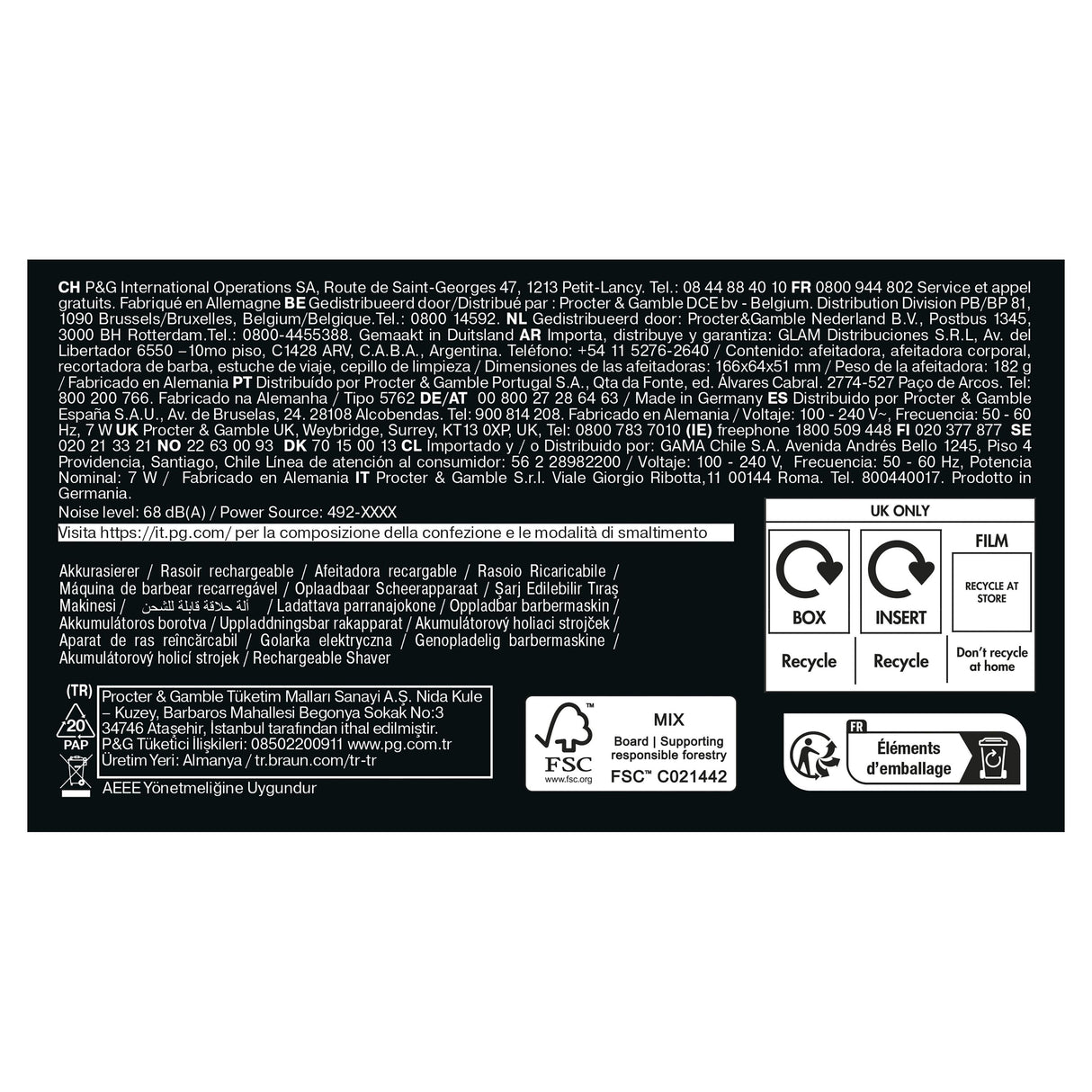 Rasoir électrique BRAUN Series 6 - Noir - Autonomie 60 minutes - Charge rapide 5 minutes