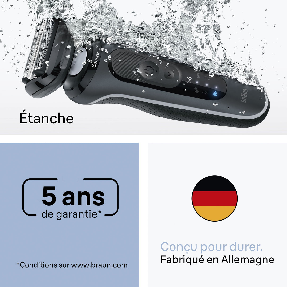 Rasoir électrique BRAUN Series 6 - Noir - Autonomie 60 minutes - Charge rapide 5 minutes