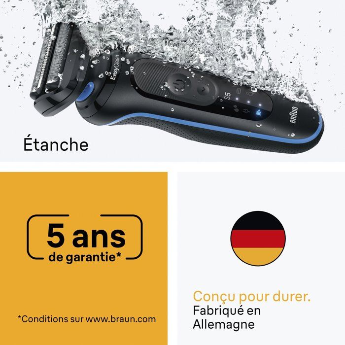 Rasoir électrique BRAUN Series 5 - Noir et bleu - Autonomie 50 minutes - Charge rapide 5 minutes