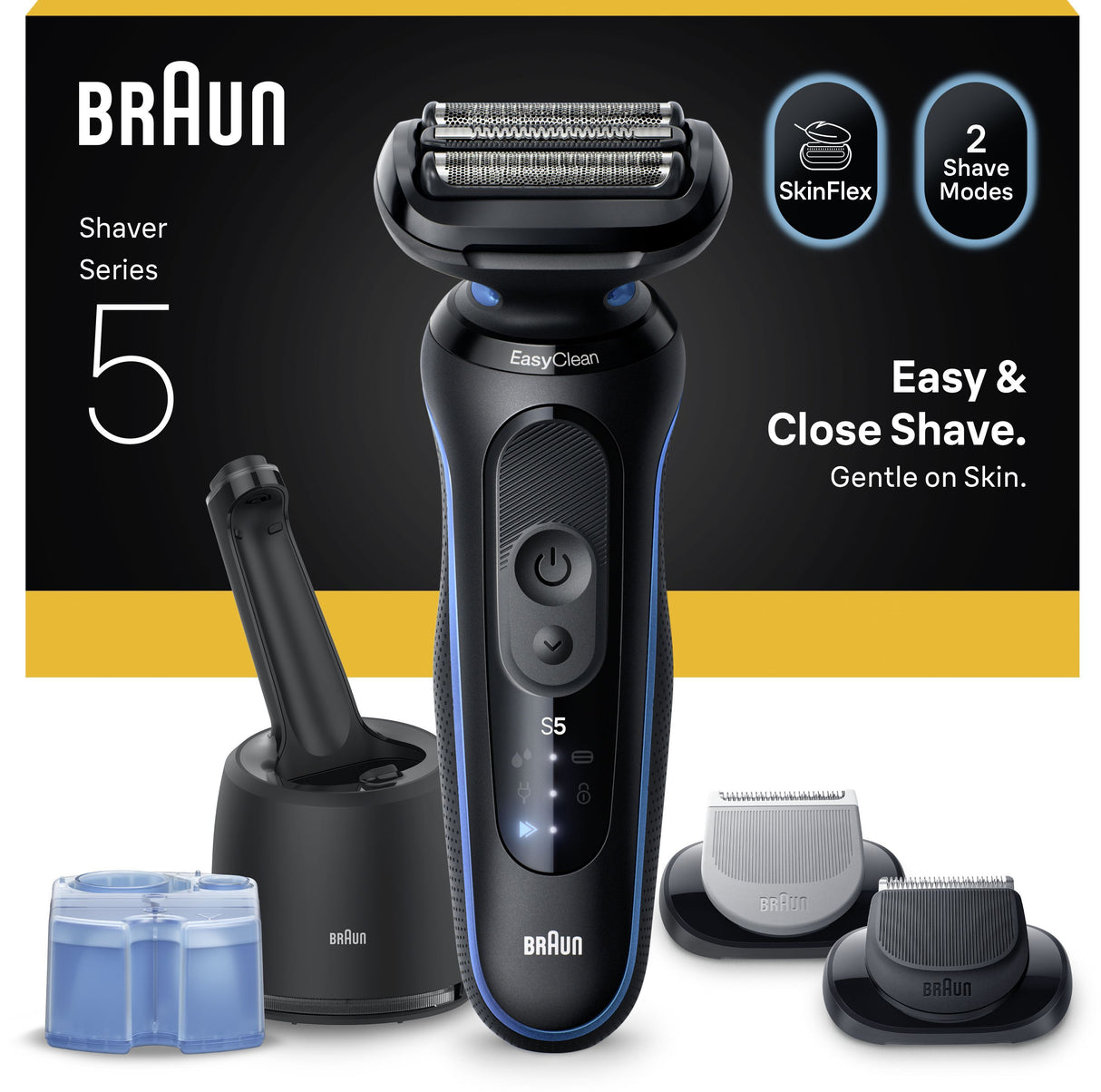 Rasoir électrique BRAUN Series 5 - Noir et bleu - Autonomie 50 minutes - Charge rapide 5 minutes
