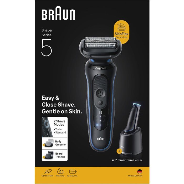 Rasoir électrique BRAUN Series 5 - Noir et bleu - Autonomie 50 minutes - Charge rapide 5 minutes