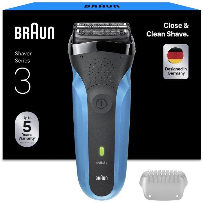 Rasoir électrique BRAUN Series 3 - Bleu et noir - Autonomie 30 minutes - Charge rapide 5 minutes