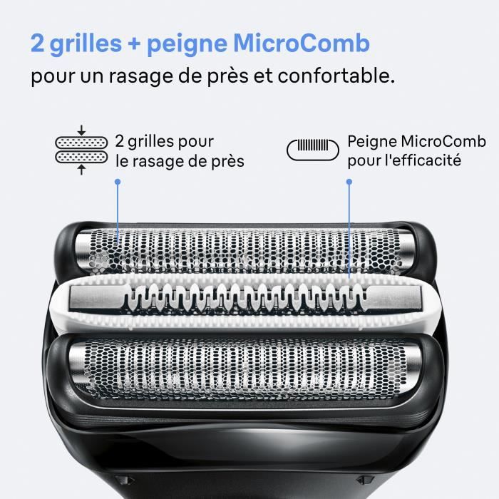 Tete de rasoir BRAUN Series 3+ - 2 grilles - Peigne MicroComb - 100 % fabriqué en Allemagne