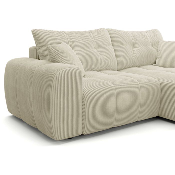 Canapé d'angle convertible - 4 places - BRANDON - Tissu Crčme - 242 x 144 x 86 cm