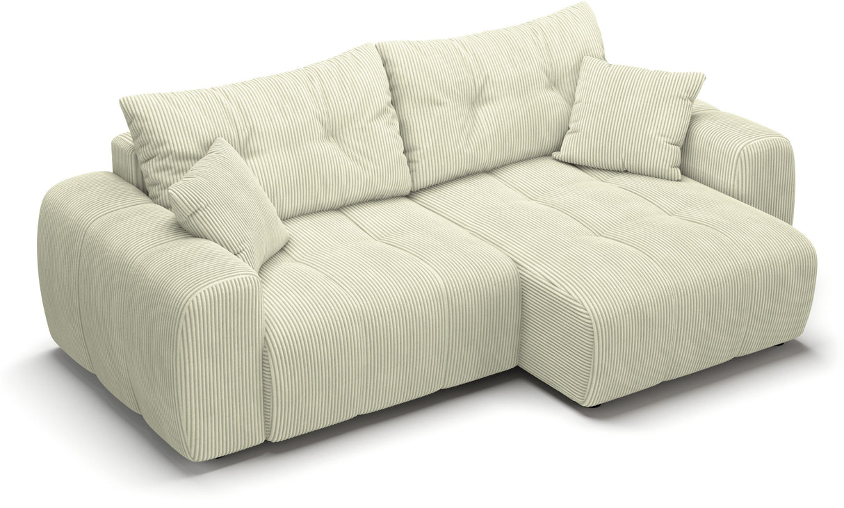 Canapé d'angle convertible - 4 places - BRANDON - Tissu Creme - 242 x 144 x 86 cm