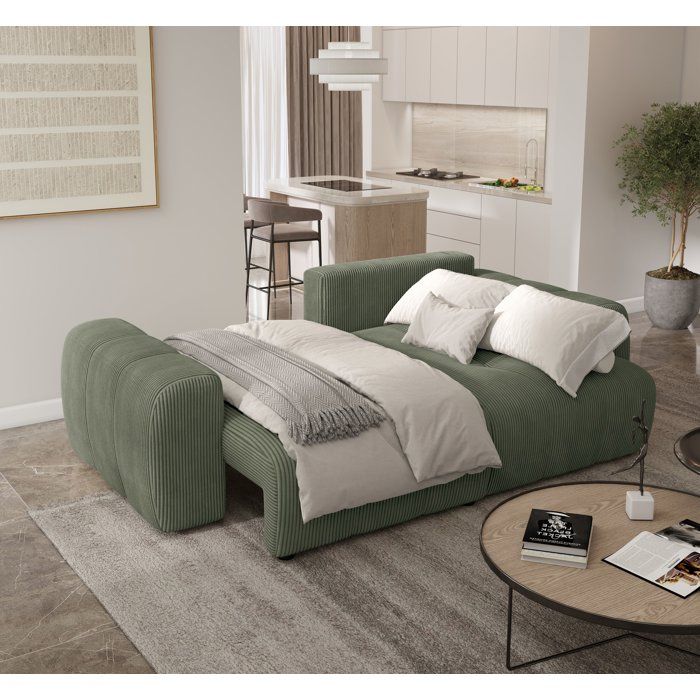 Canapé d'angle convertible - 4 places - BRANDON - Tissu Vert - 242 x 144 x 86 cm