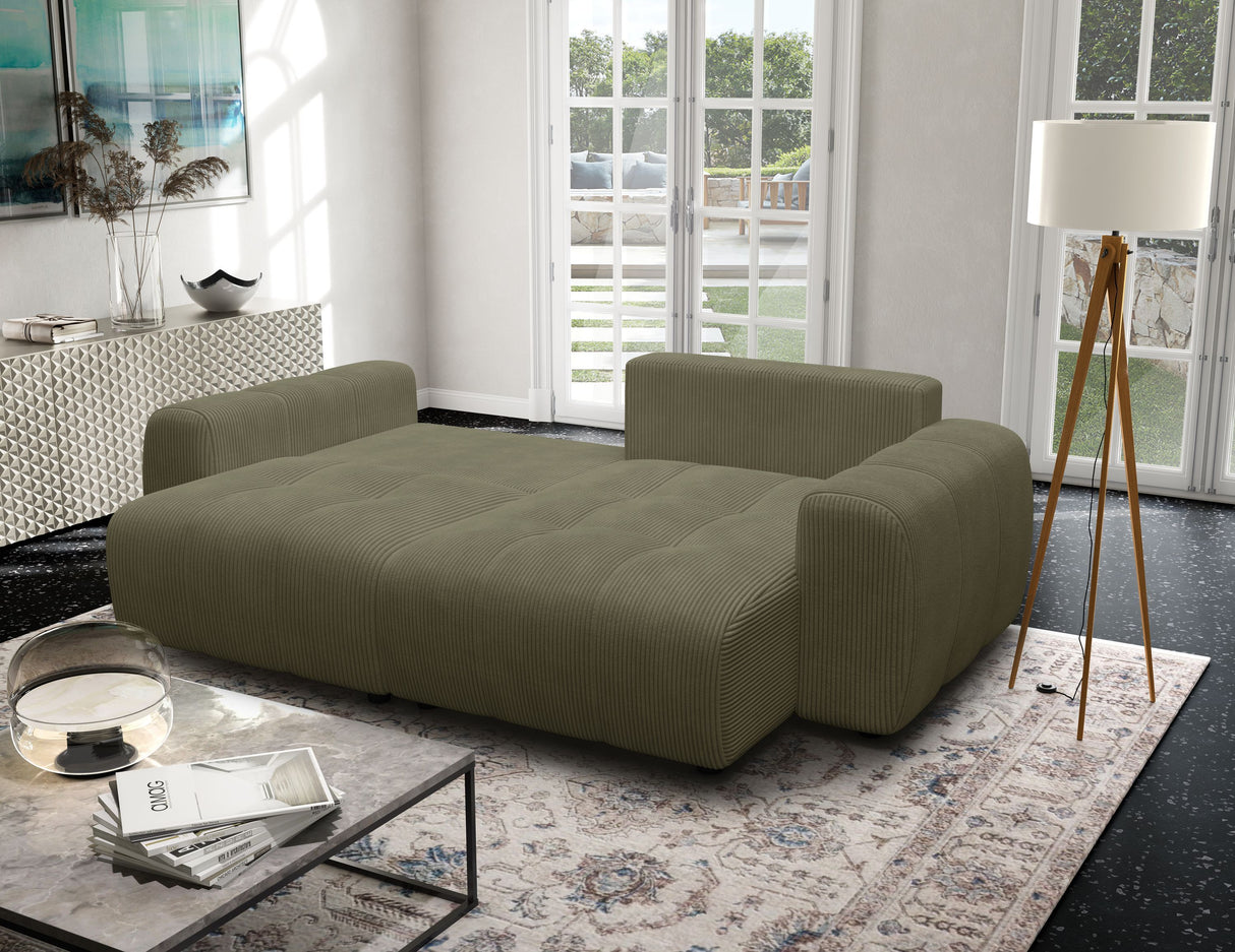 Canapé d'angle convertible - 4 places - BRANDON - Tissu Vert - 242 x 144 x 86 cm