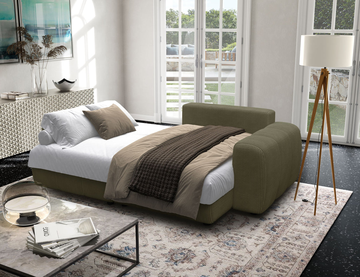 Canapé d'angle convertible - 4 places - BRANDON - Tissu Vert - 242 x 144 x 86 cm
