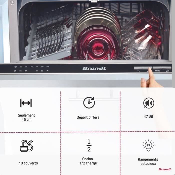 Lave-vaisselle tout encastrable BRANDT VS1010J - 10 couverts - L45cm - 47dB