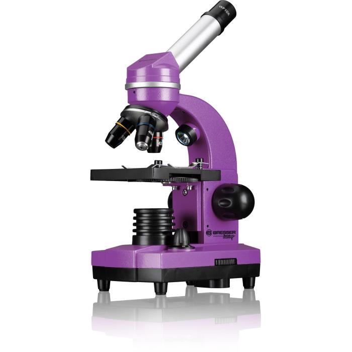 Microscope étudiant BIOLUX SEL - BRESSER JUNIOR - grossissement 40x-1600x - kit d'expérimentation - violet