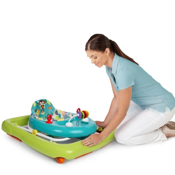 BRIGHT STARTS Trotteur bébé pliable- Safari- Jouets interactifs, Hauteur Réglable, Cadeau Noel bébé 6M+