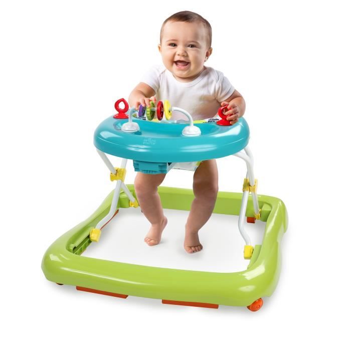BRIGHT STARTS Trotteur bébé pliable- Safari- Jouets interactifs, Hauteur Réglable, Cadeau Noel bébé 6M+