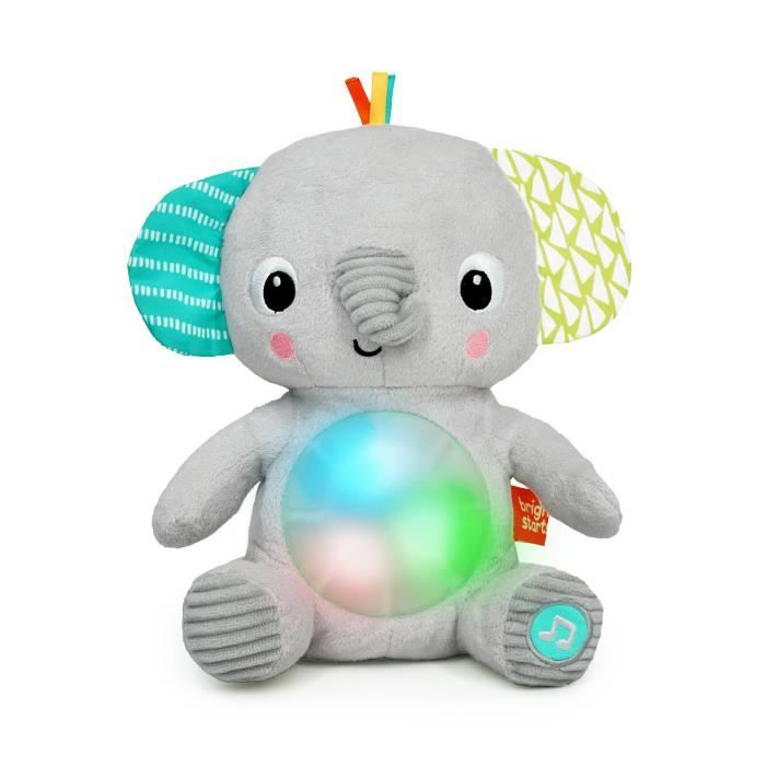 BRIGHT STARTS Jouet bébé, peluche doudou, veilleuse, éléphant Hug-a-Bye Baby, sons et lumieres, cadeau bébé