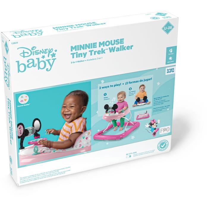 DISNEY BABY -MINNIE-Trotteur bébé fille évolutif et pliable 2-en-1 Avec jouet d'éveil amovible intégré, Cadeau Noel bébé