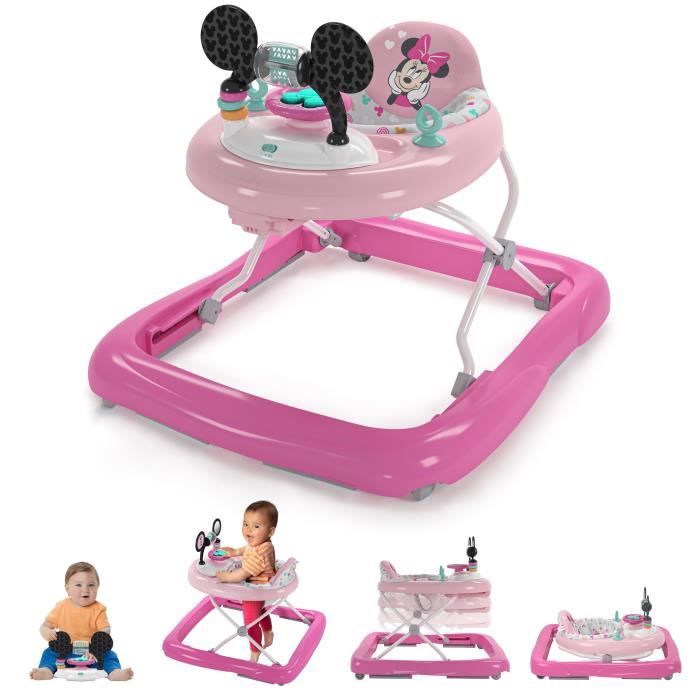 DISNEY BABY -MINNIE-Trotteur bébé fille évolutif et pliable 2-en-1 Avec jouet d'éveil amovible intégré, Cadeau Noel bébé