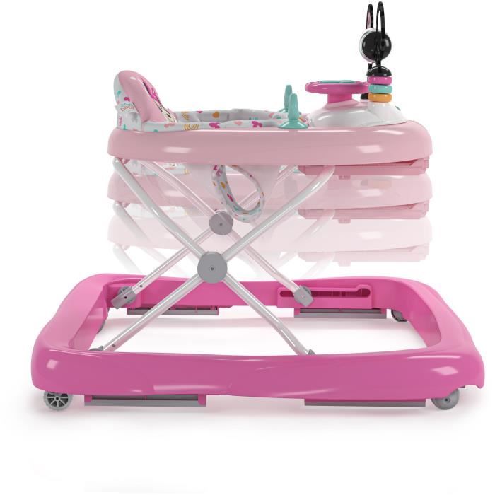 DISNEY BABY -MINNIE-Trotteur bébé fille évolutif et pliable 2-en-1 Avec jouet d'éveil amovible intégré, Cadeau Noel bébé