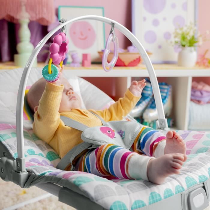 BRIGHT STARTS Transat bébé évolutif Arc-en-Ciel, rose, Vibrations apaisantes, 2 positions d'inclinaison, jusqu'a 30 mois