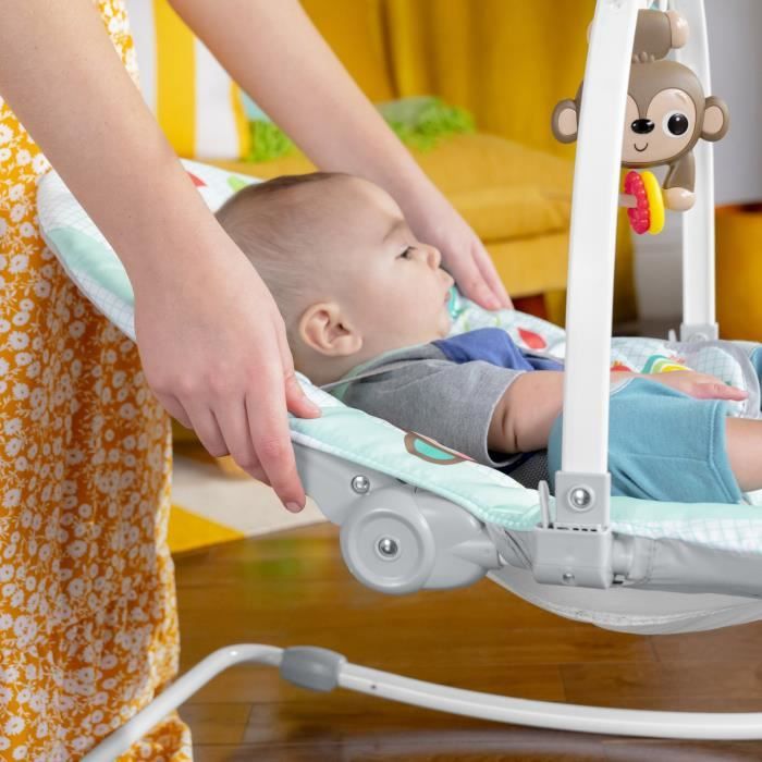 BRIGHT STARTS Transat bébé évolutif Arc-en Ciel, bleu, Vibrations apaisantes, 2 positions d'inclinaison, 0M + jusqu'a 18 kg