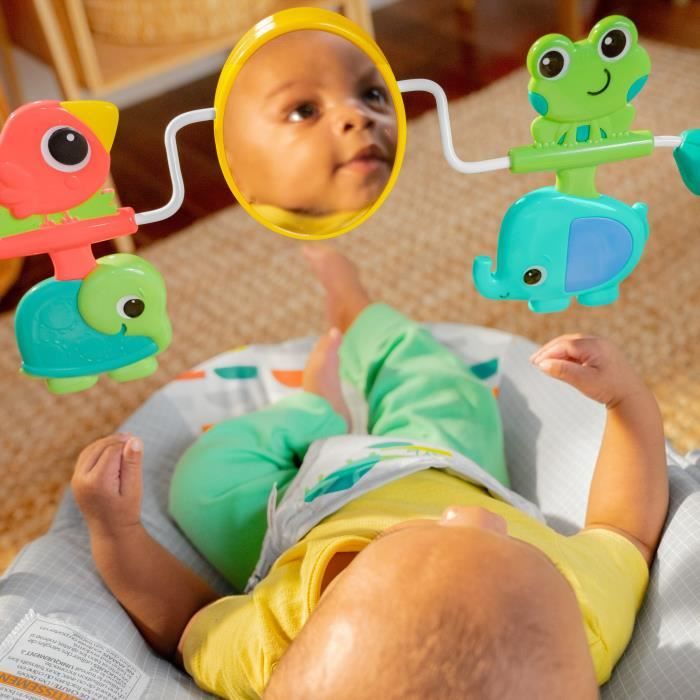 BRIGHT STARTS Transat pour bébé Animaux, Vibrations apaisantes, Arche d'éveil avec jouets interactifs, Cadeau Noel bébé