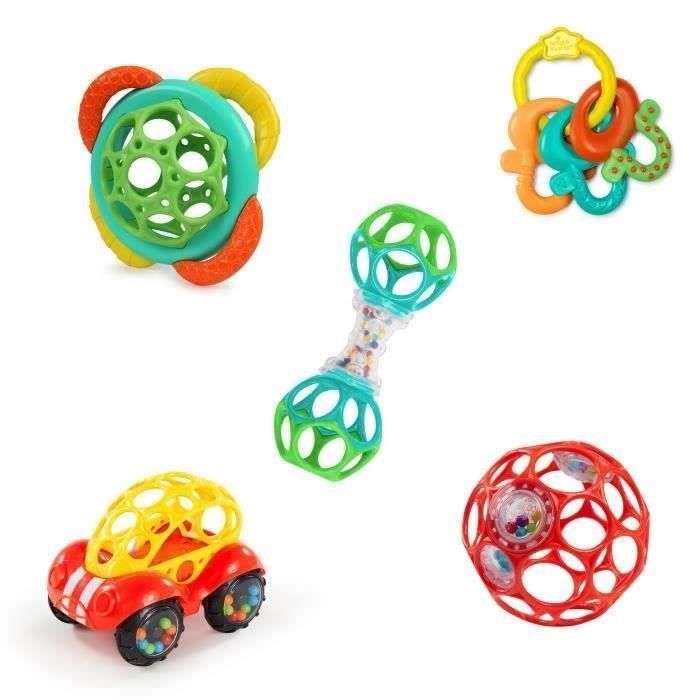 BRIGHT STARTS Coffret cadeau naissance bébé, bapteme, , 0 a 24 mois, 5 jouets O BAll, hochet, voiture, anneau de dentition