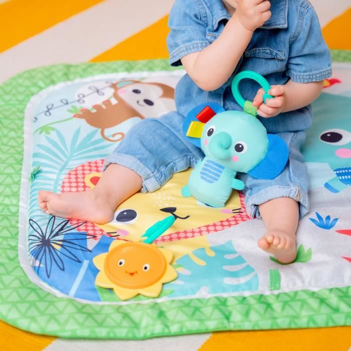BRIGHT STARTS Tapis d'éveil bébé au sol évolutif pliable- Jungle Vert- arche avec jouets sensoriels et musicaux, miroir