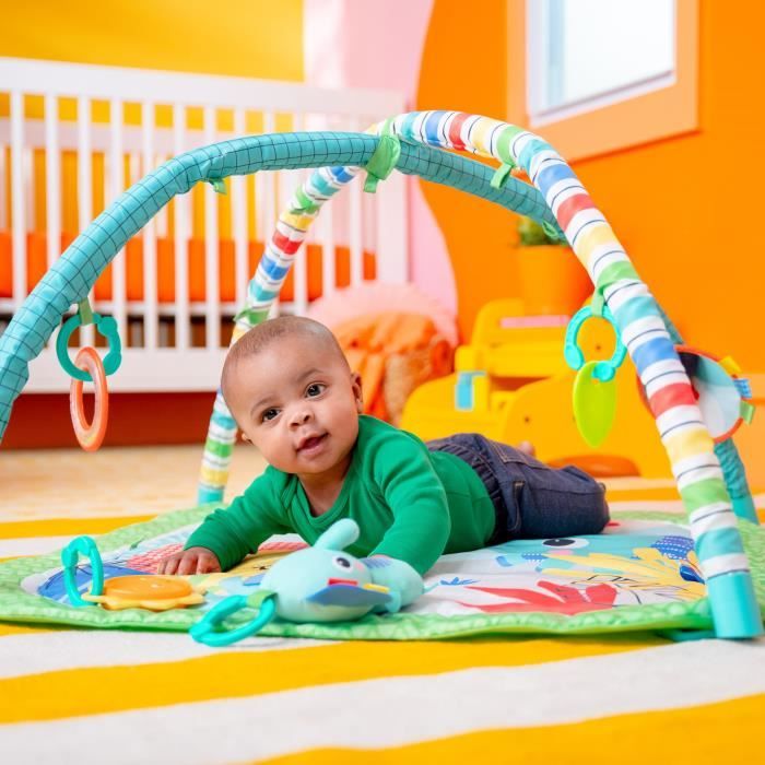 BRIGHT STARTS Tapis d'éveil bébé au sol évolutif pliable- Jungle Vert- arche avec jouets sensoriels et musicaux, miroir