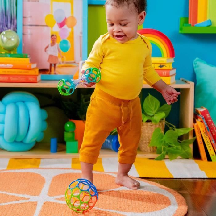 BRIGHT STARS Coffret cadeau de naissance O'Ball avec 2 jouets bébé: un hochet et une O Ball Classique rouge, jaune bleu et vert