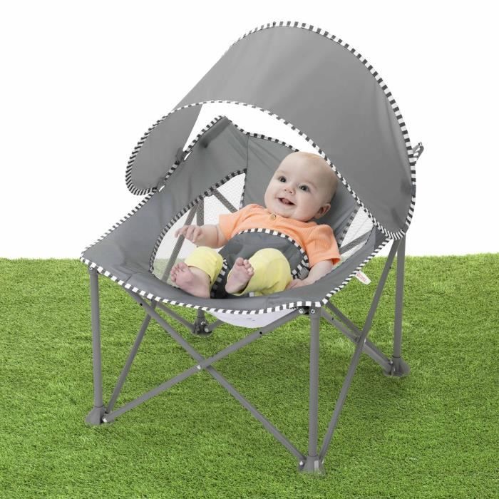 BRIGHT STARS Transat bébé pliable Gris Pop 'N Chill, pare soleil SPF +50 et sac de transport inclus