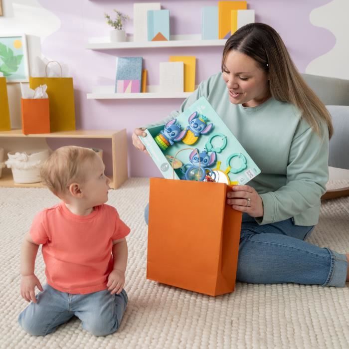 DISNEY BABY - STITCH - Coffret Cadeau Naissance? - 4 jouets bébé , Hochet, Anneau de dentition, Jouets multisensoriels