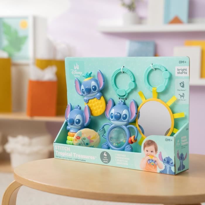 DISNEY BABY - STITCH - Coffret Cadeau Naissance? - 4 jouets bébé , Hochet, Anneau de dentition, Jouets multisensoriels
