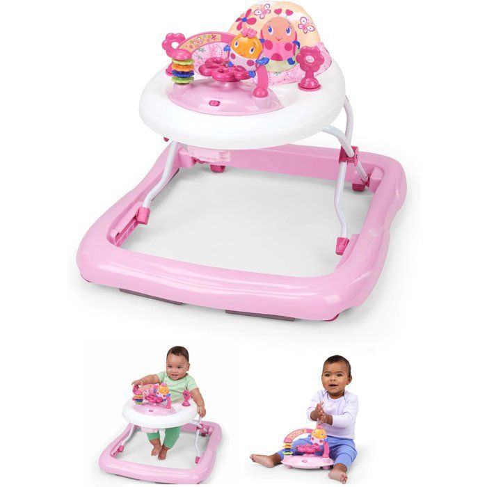 BRIGHT STARTS Trotteur pour bébé fille évolutif et pliable 2-en-1 - Jardin Rose - cadeau bébé, Musique, Hauteur Réglable