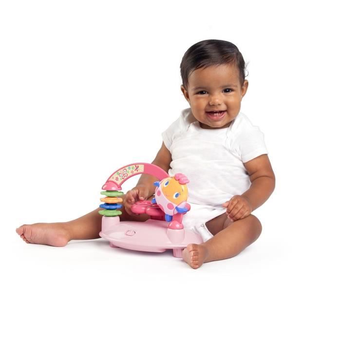 BRIGHT STARTS Trotteur pour bébé fille évolutif et pliable 2-en-1 - Jardin Rose - Cadeau Noel bébé, Musique, Hauteur Réglable