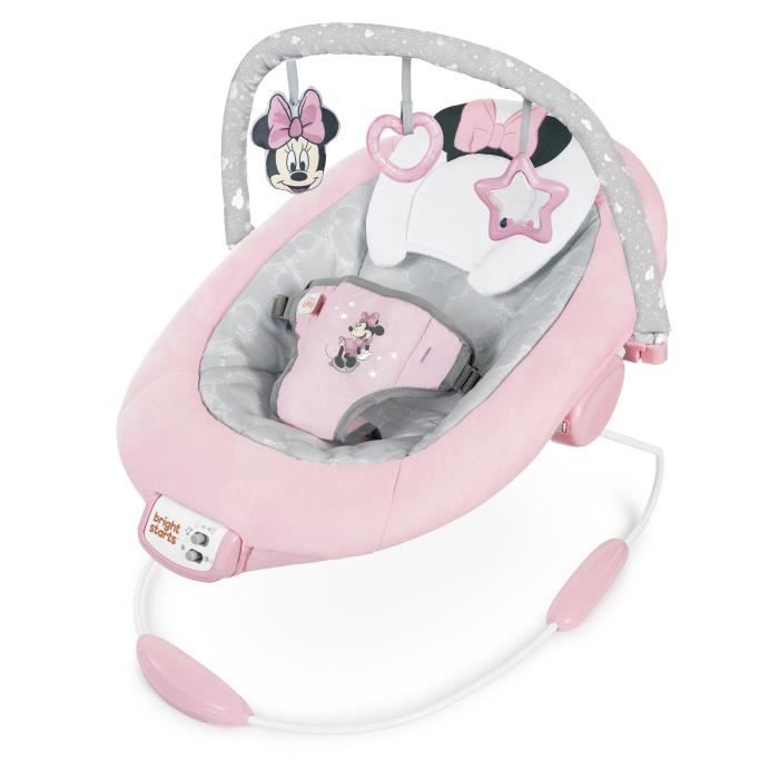 DISNEY BABY -MINNIE-Transat bébé arche avec jouets d'éveil Disney amovible, 8 Mélodies, Vibrations calmantes, Cale tete évolutif