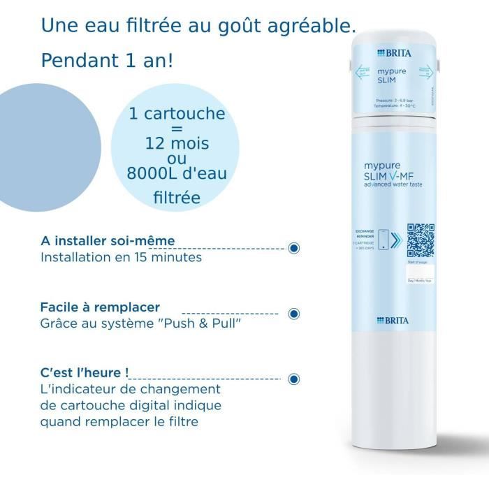 Systeme filtration a eau BRITA - MyPure Slim - Cartouche de rechange - Jusqu'a 1 an d'eau filtrée