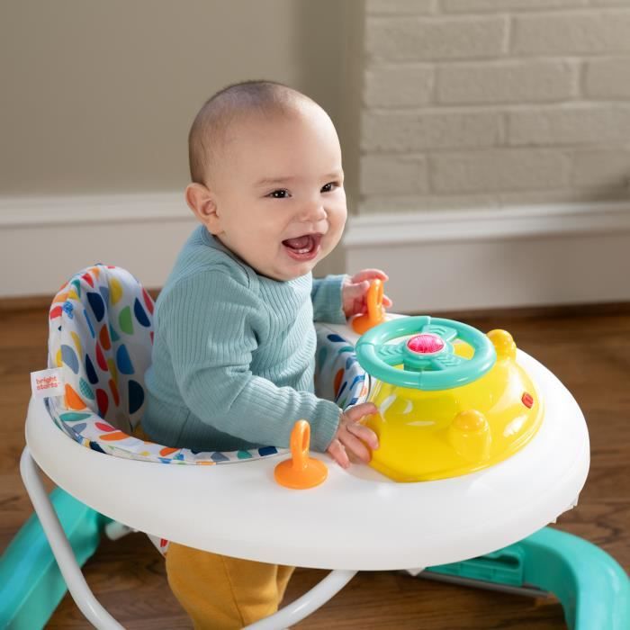 BRIGHT STARTS Trotteur bébé évolutif et pliable 2-en-1 - Lumieres et Sons - Jouet d'éveil amovible, Musique, Hauteur Réglable