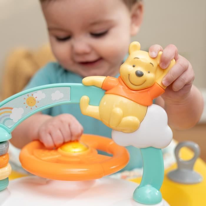 DISNEY BABY -WINNIE- Trotteur bébé évolutif et pliable 2-en-1, Jouet d'éveil amovible intégré, Musique, Lumieres, Hauteur Réglable