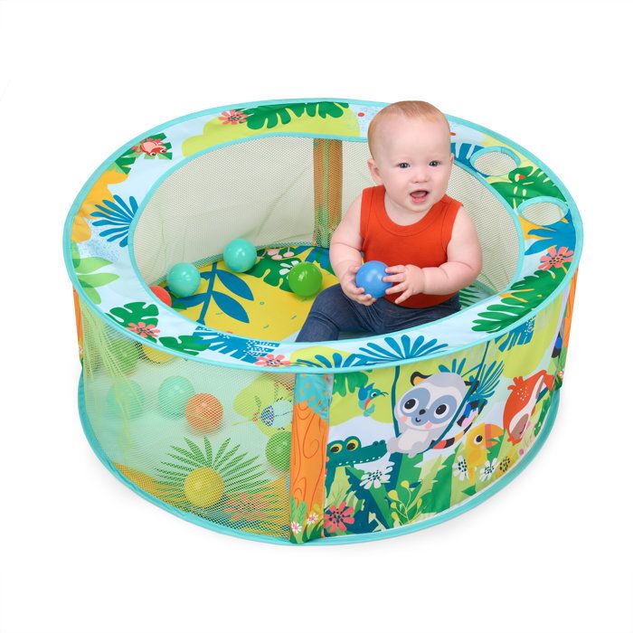 BRIGHT STARTS- Piscine à Balles Rainforest pliable avec sac de transport inclus, 20 balles