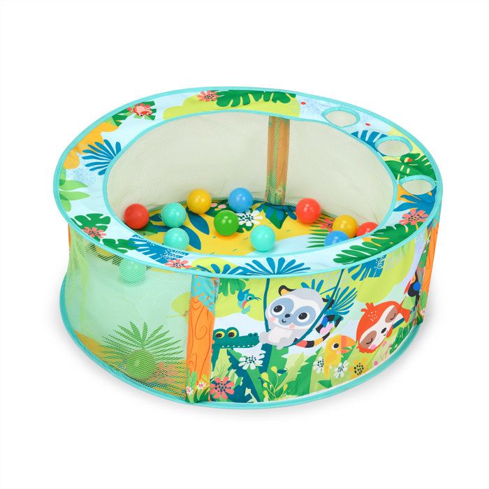 BRIGHT STARTS- Piscine à Balles Rainforest pliable avec sac de transport inclus, 20 balles