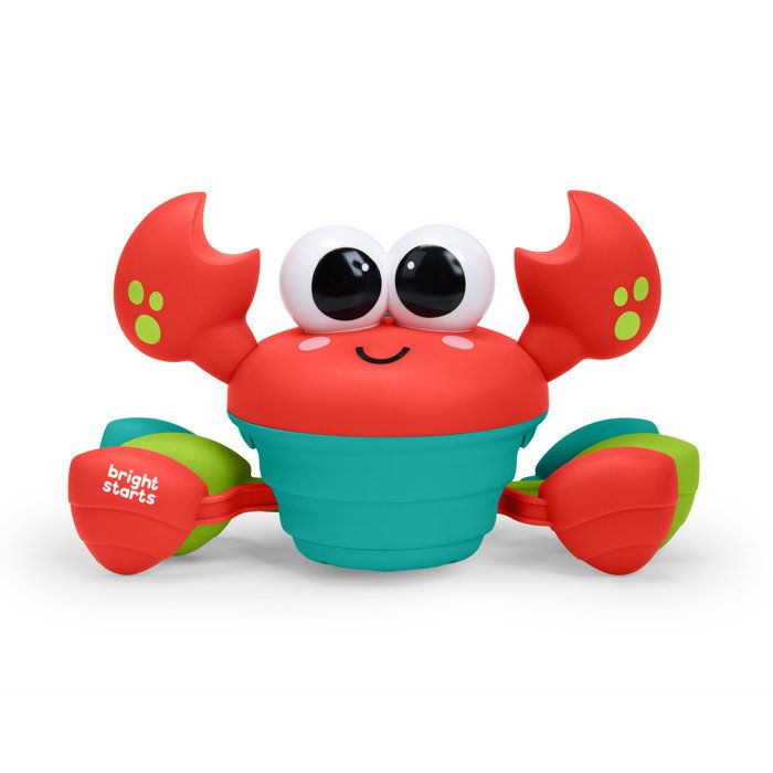 BRIGHT STARTS Crabe qui marche, Jouet bébé 6M+, jouet musical, jouet de motricité globale et fine, capteurs a obstacle, rouge