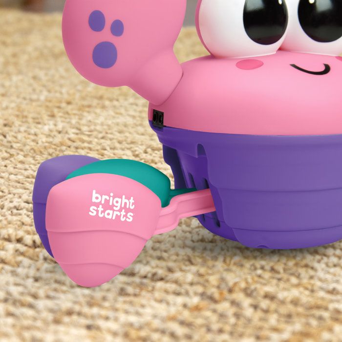 BRIGHT STARTS Crabe qui marche, Jouet bébé 6M+, jouet musical, jouet de motricité globale et fine, capteurs a obstacle, rose