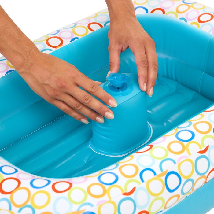 BRIGHT STARTS- Baignoire gonflable avec pompe intégré, 8 balles de jeu et bouche d'évacuation