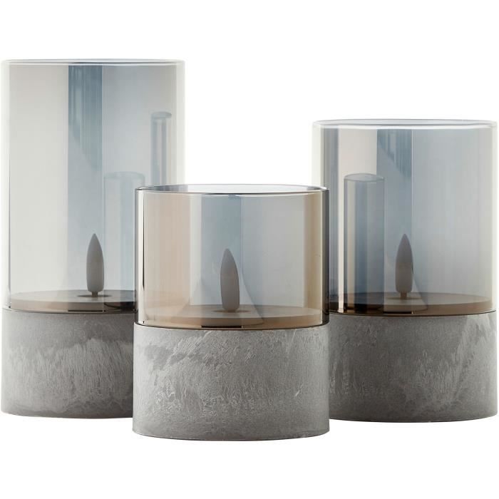 Lot 3 Lampes a poser LED BOUGIE BRILLIANT - 2500K - Plastique et verre - Gris et verre fumé