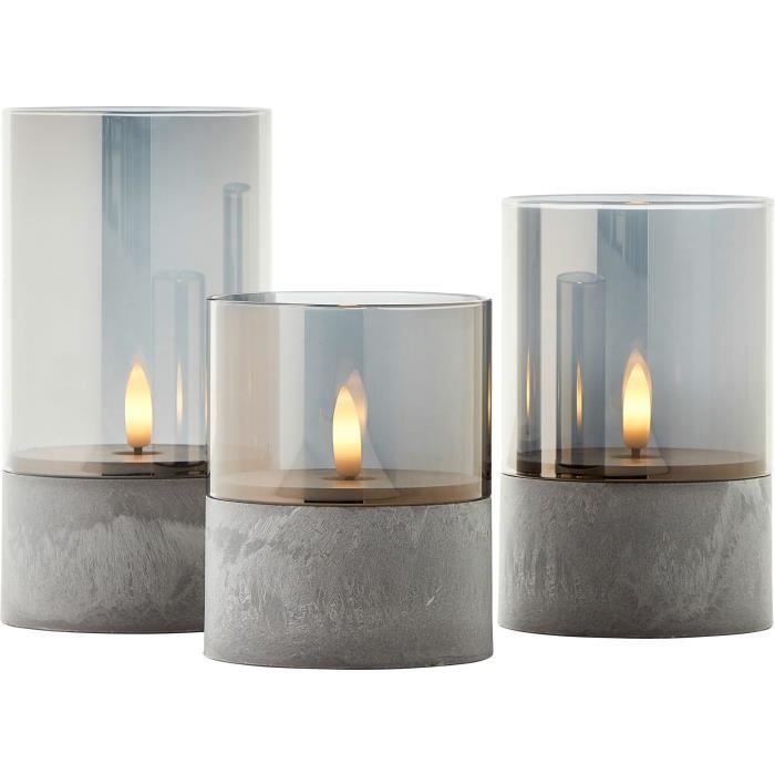 Lot 3 Lampes a poser LED BOUGIE BRILLIANT - 2500K - Plastique et verre - Gris et verre fumé