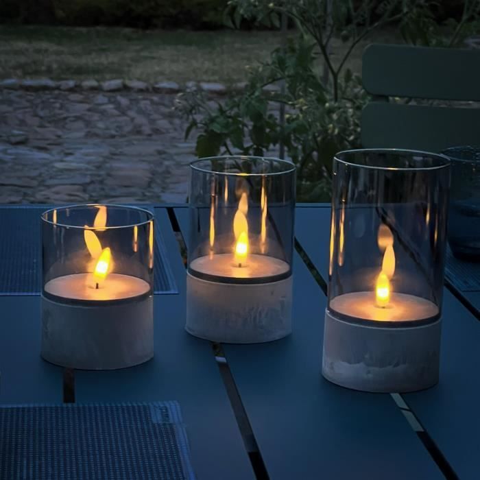 Lot 3 Lampes a poser LED BOUGIE BRILLIANT - 2500K - Plastique et verre - Gris et verre fumé