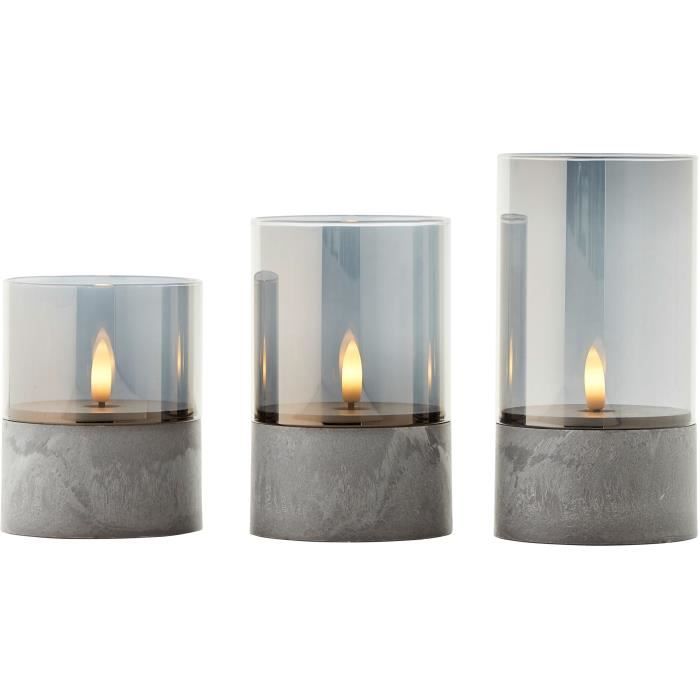 Lot 3 Lampes a poser LED BOUGIE BRILLIANT - 2500K - Plastique et verre - Gris et verre fumé