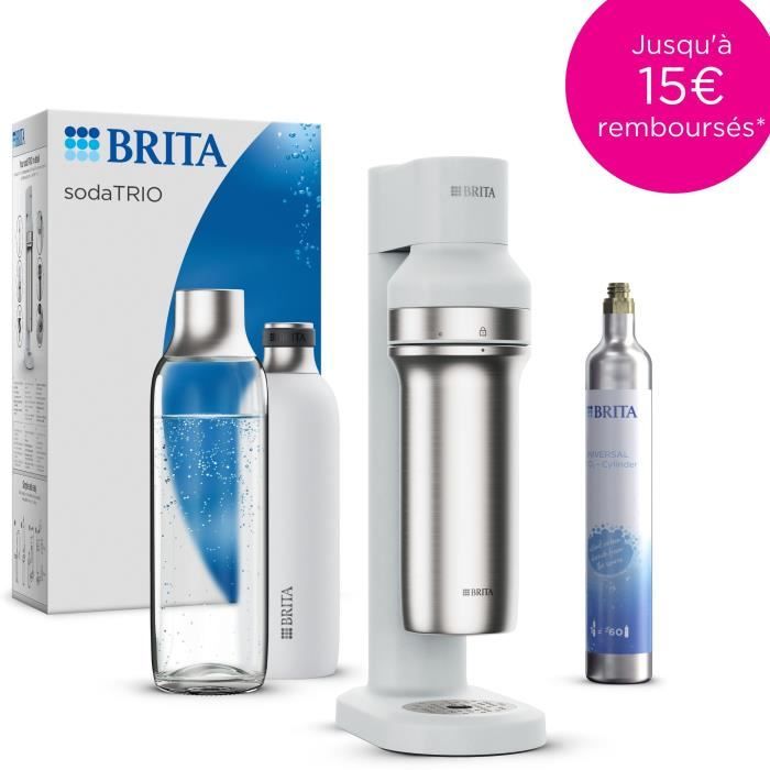 Machine a soda BRITA - SodaTRIO Blanche - 1 Bouteille 1L et 1 Cylindre de CO2 inclus