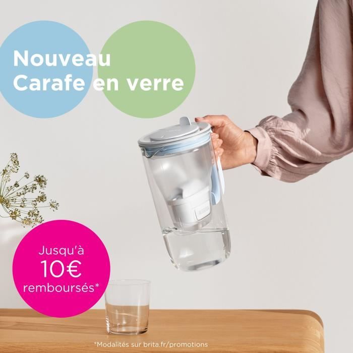 Carafe filtrante en verre BRITA - Model One bleue - Capacité 2,5L dont 1,5L d'eau filtrée - 1 Cartouche Maxtra Pro All-In-1 incluse