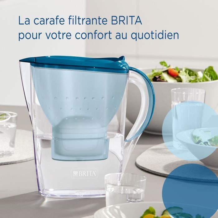 Carafe filtrante BRITA - Marella Bleue - Capacité 2,4L dont 1,4L d'eau filtrée - 1 Cartouche Maxtra Pro All-In-1 incluse