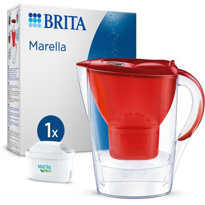 Carafe filtrante BRITA - Marella Rouge - Capacité 2,4L dont 1,4L d'eau filtrée - 1 Cartouche Maxtra Pro All-In-1 incluse