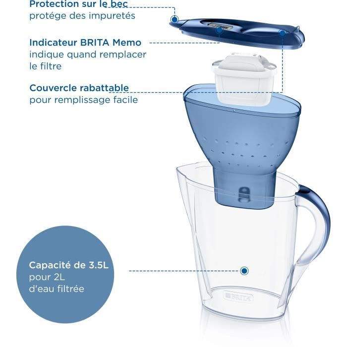 Carafe filtrante BRITA - Marella Bleu XL - Capacité 3,5L dont 2,5L d'eau filtrée - 1 Cartouche Maxtra Pro All-In-1 incluse